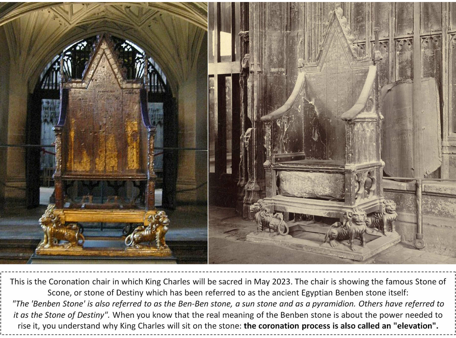 King Charles III Coronation Chair with Destiny Stone of Scone Westminster Abbey